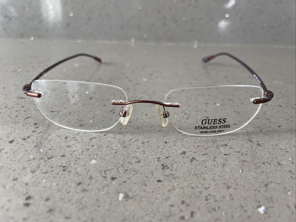 GUESS GU1274 BRN 48-17-140 Stainless Steel Rimless Eyeglasses Frames ONLY Brown